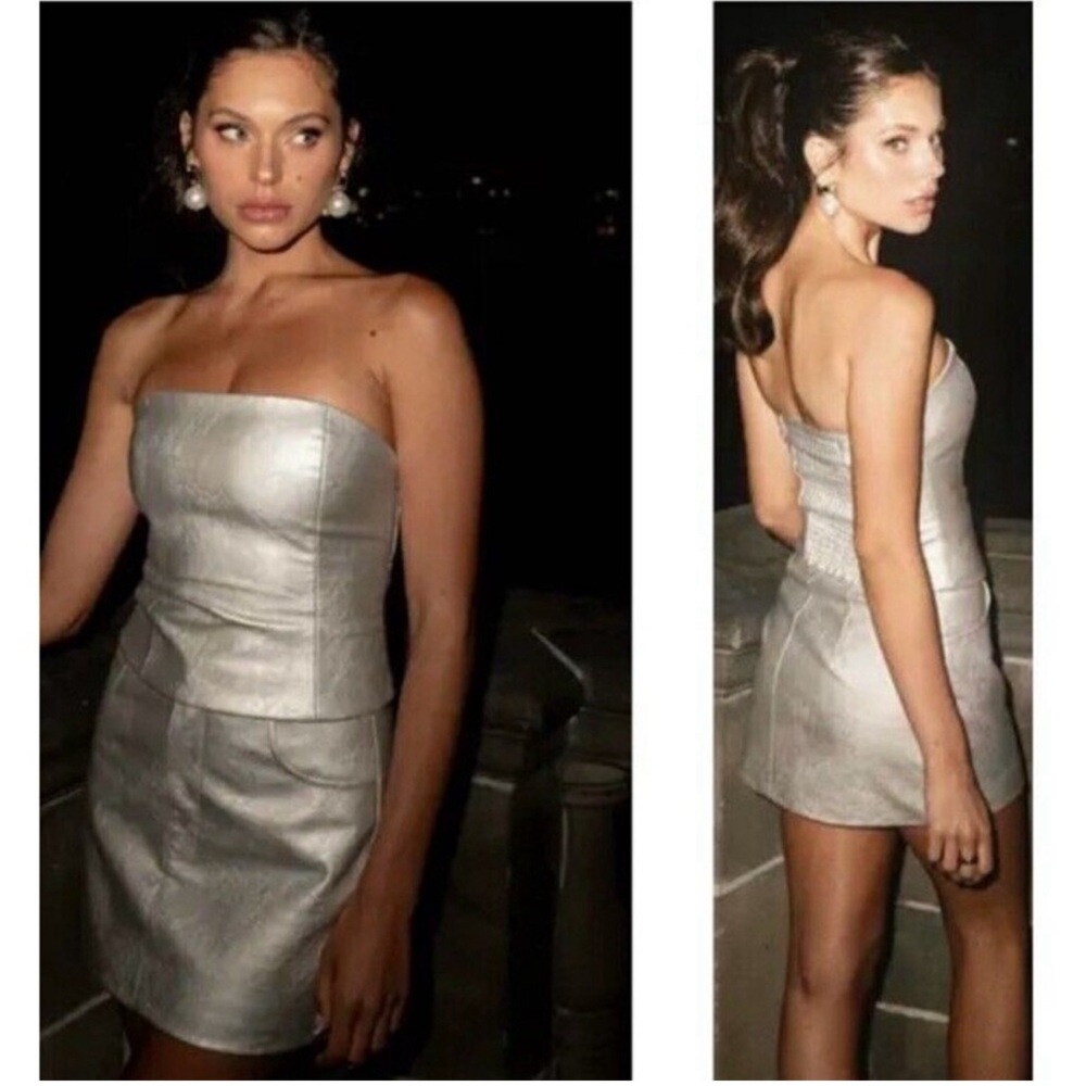 Wayf silver metallic faux leather tube top in size Small